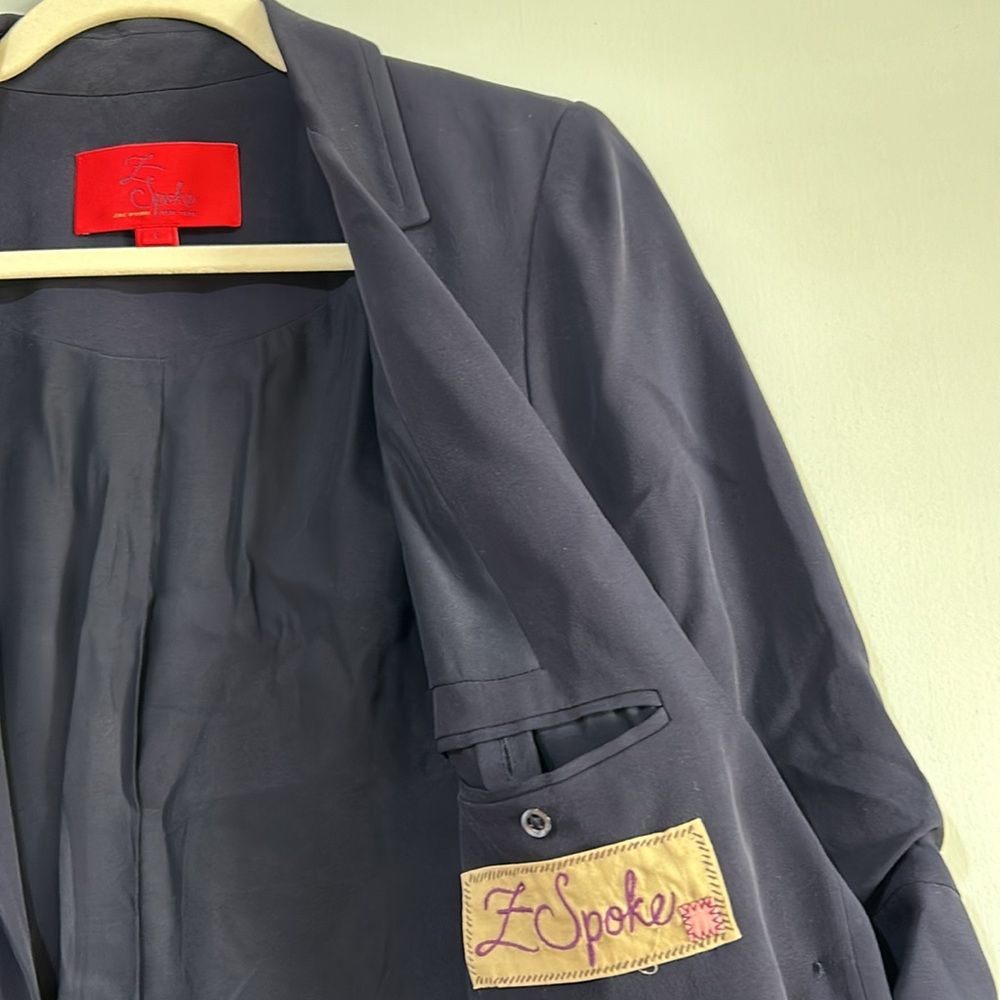 Z SPOKE ZAC WOMEN POSEN SILK BLAZER HALF SLEEVE NAVY BLUE SIZE 4 - Picture 4 of 12